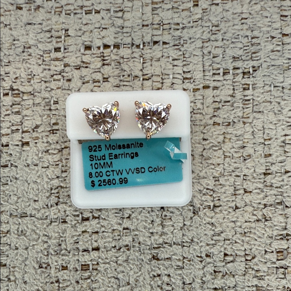 💖 Heart Shaped Rose Gold Moissanite Stud Earrings SCREWBACKS 💖